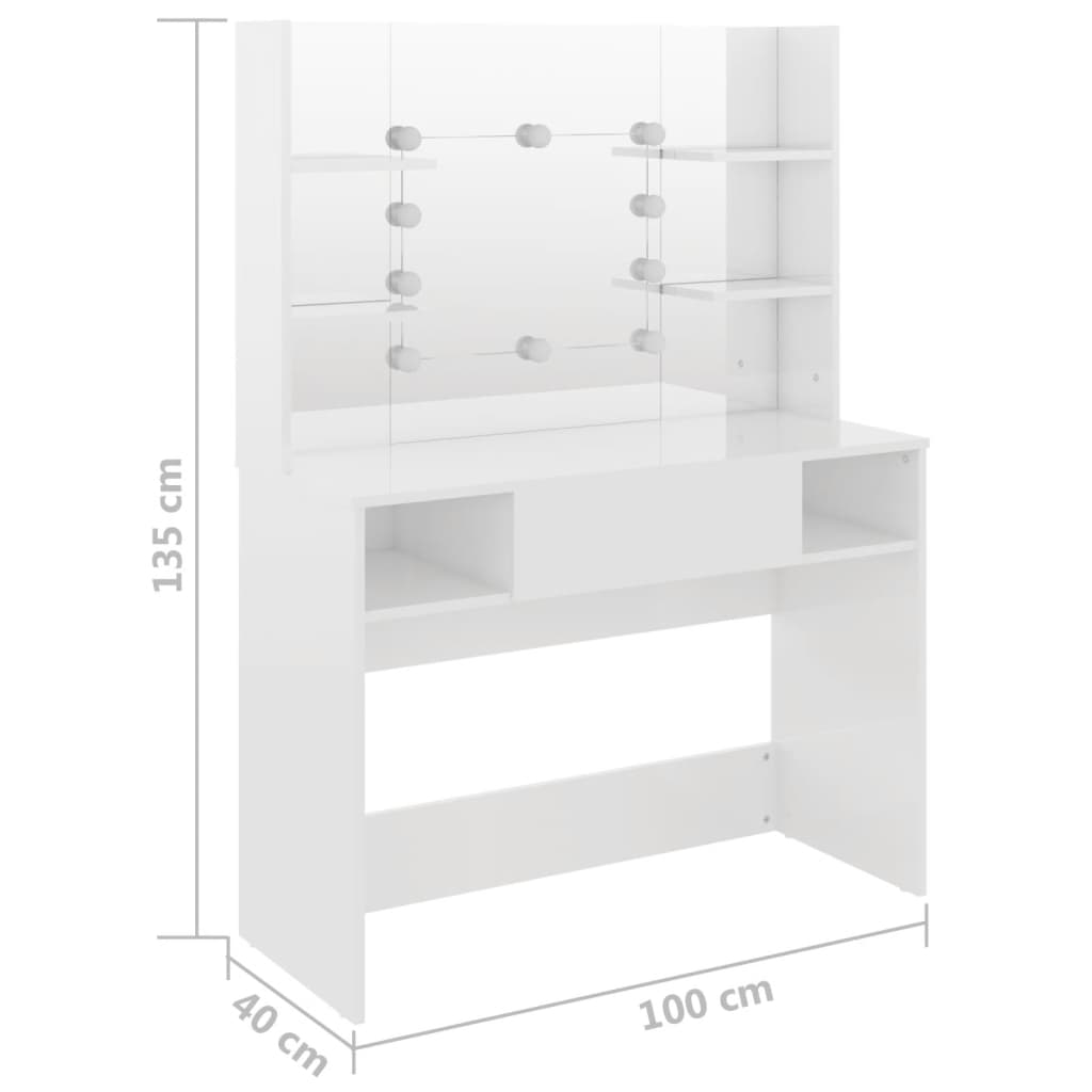 Kaptafel met LED-verlichting 100x40x135 cm MDF glanzend wit Slaapkamerkaptafels | Creëer jouw Trendy Thuis | Gratis bezorgd & Retour | Trendy.nl