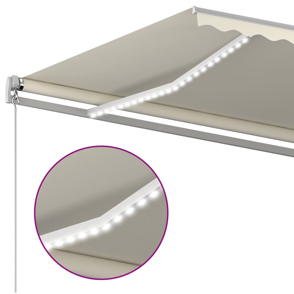 Luifel automatisch met LED en windsensor 6x3 m crèmekleurig