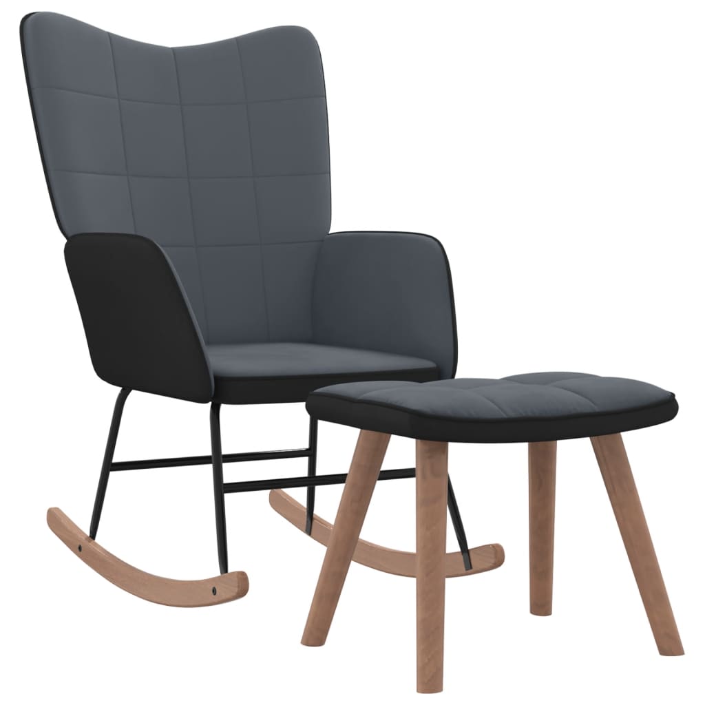 Schommelstoel met voetenbank fluweel en PVC donkergrijs Schommelstoelen | Creëer jouw Trendy Thuis | Gratis bezorgd & Retour | Trendy.nl