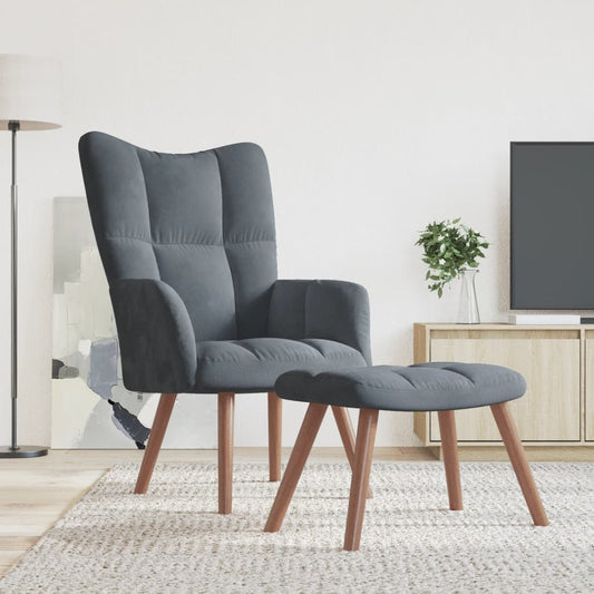 Relaxstoel met voetenbank fluweel donkergrijs Fauteuils & Relaxfauteuils | Creëer jouw Trendy Thuis | Gratis bezorgd & Retour | Trendy.nl