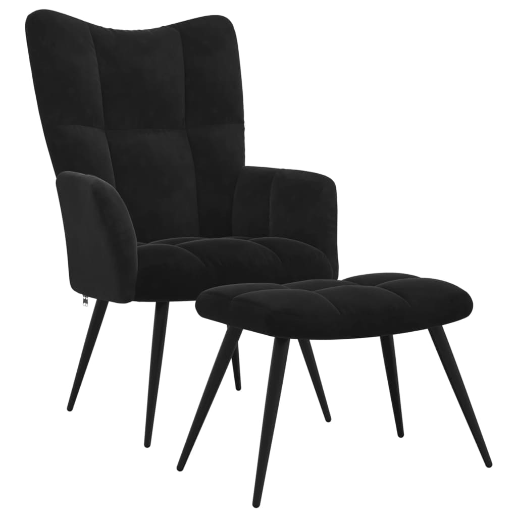 Relaxstoel met voetenbank fluweel zwart Fauteuils & Relaxfauteuils | Creëer jouw Trendy Thuis | Gratis bezorgd & Retour | Trendy.nl