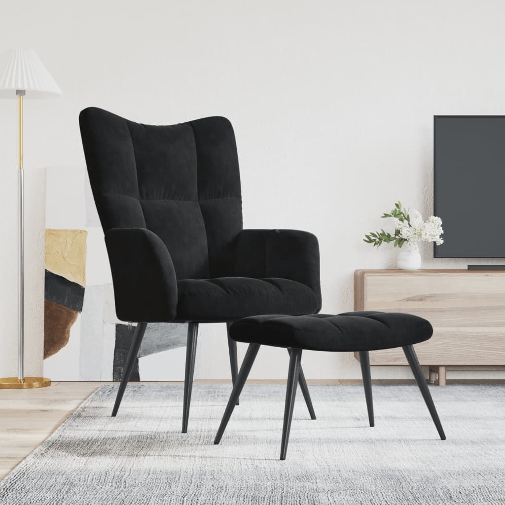 Relaxstoel met voetenbank fluweel zwart Fauteuils & Relaxfauteuils | Creëer jouw Trendy Thuis | Gratis bezorgd & Retour | Trendy.nl