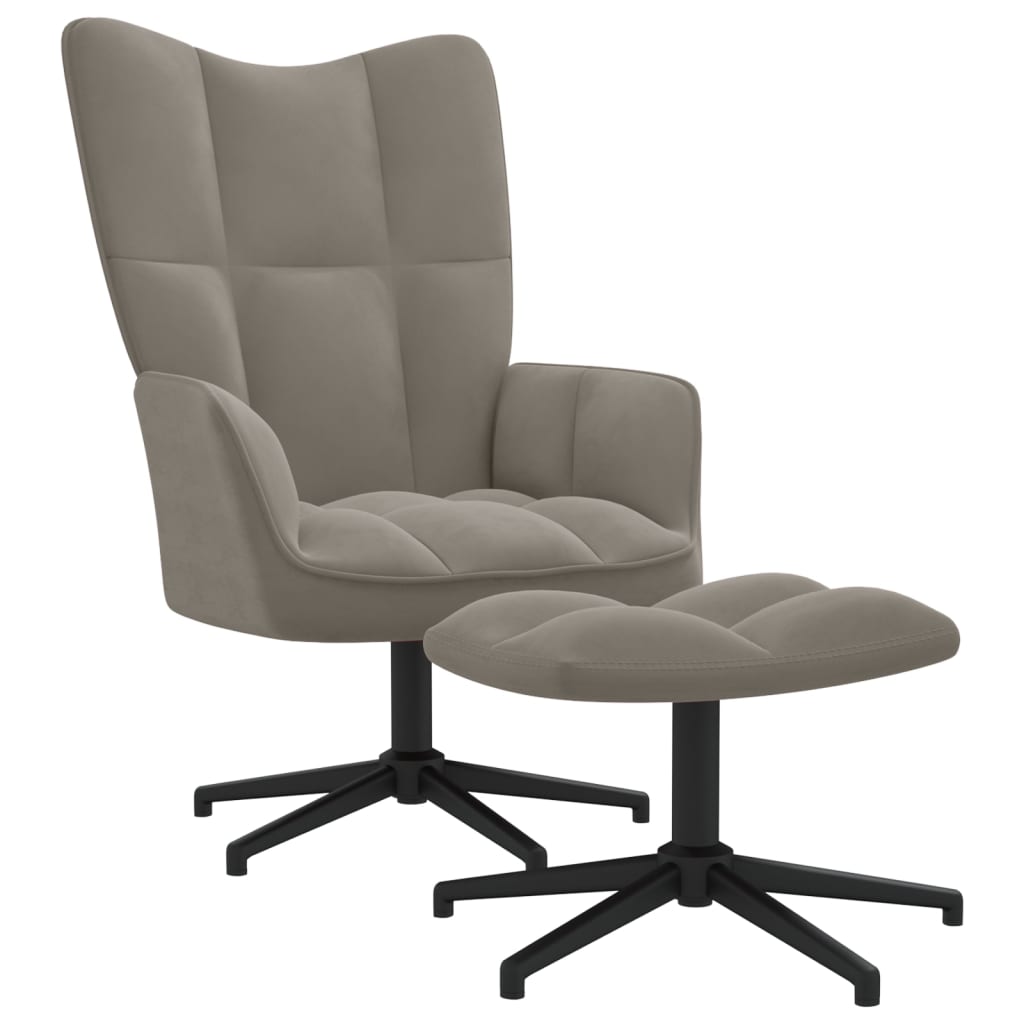 Relaxstoel met voetenbank fluweel lichtgrijs Fauteuils & Relaxfauteuils | Creëer jouw Trendy Thuis | Gratis bezorgd & Retour | Trendy.nl