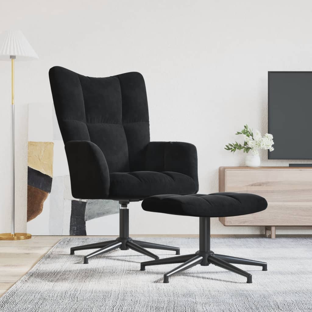 Relaxstoel met voetenbank fluweel zwart Fauteuils & Relaxfauteuils | Creëer jouw Trendy Thuis | Gratis bezorgd & Retour | Trendy.nl