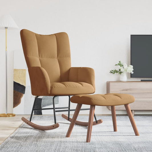 Schommelstoel met voetenbank fluweel bruin Schommelstoelen | Creëer jouw Trendy Thuis | Gratis bezorgd & Retour | Trendy.nl