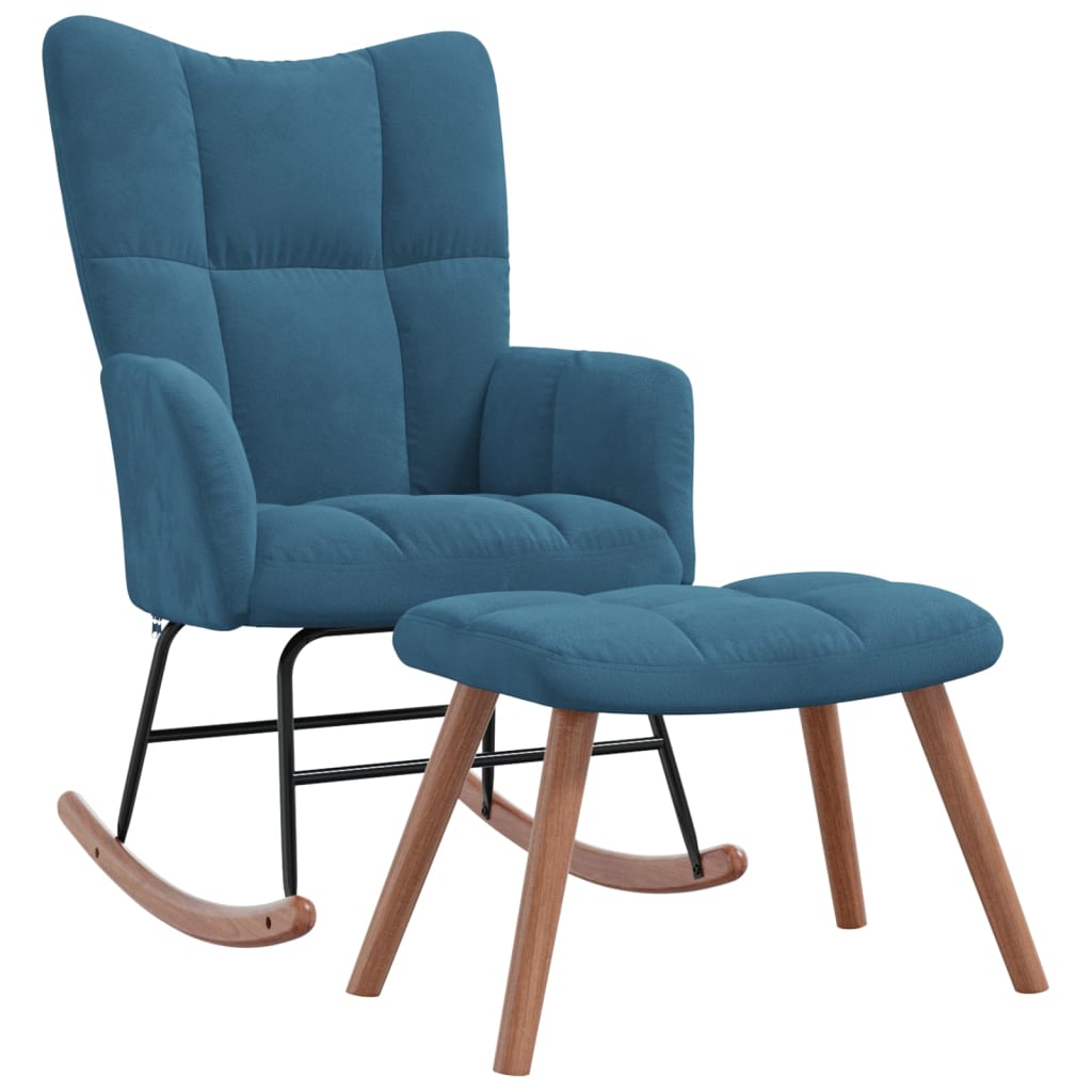 Schommelstoel met voetenbank fluweel blauw Schommelstoelen | Creëer jouw Trendy Thuis | Gratis bezorgd & Retour | Trendy.nl