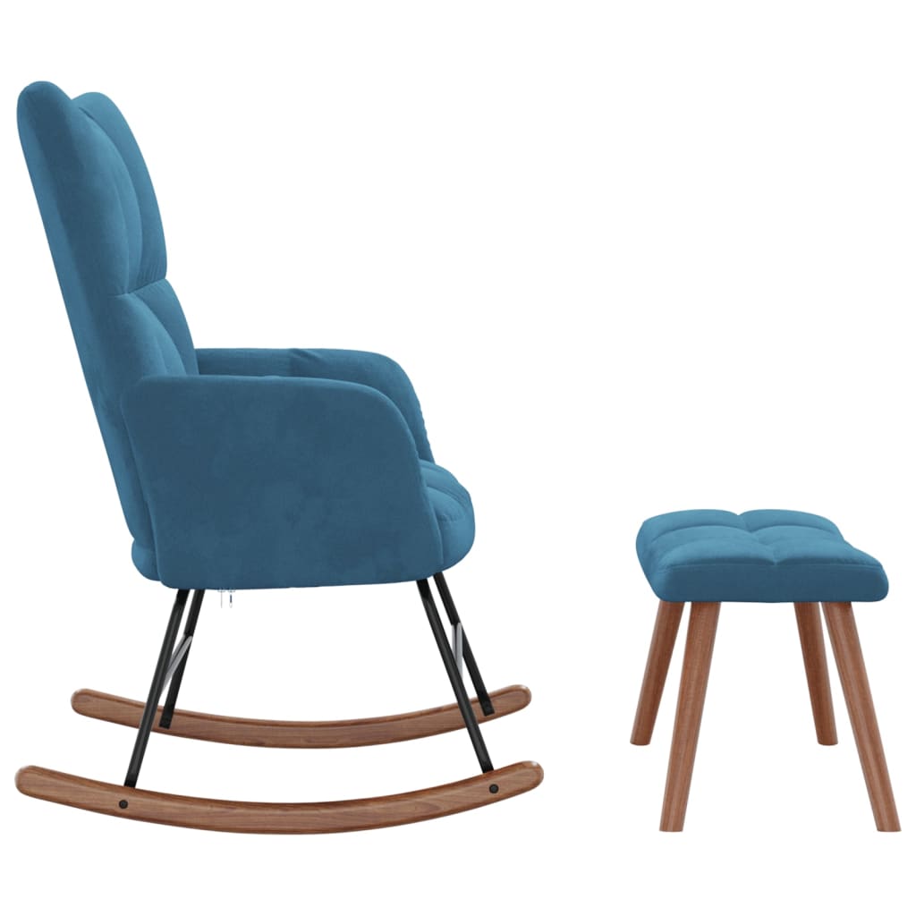 Schommelstoel met voetenbank fluweel blauw Schommelstoelen | Creëer jouw Trendy Thuis | Gratis bezorgd & Retour | Trendy.nl