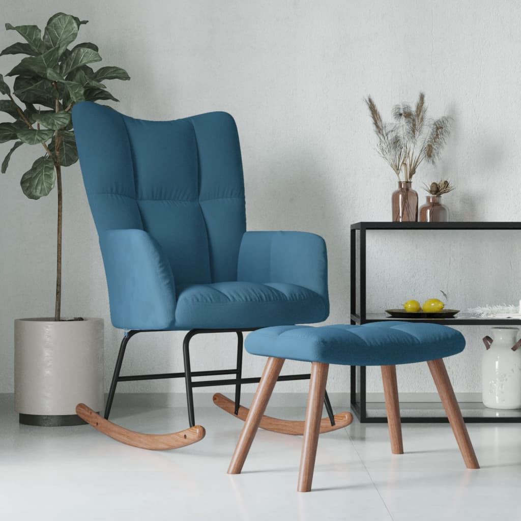 Schommelstoel met voetenbank fluweel blauw Schommelstoelen | Creëer jouw Trendy Thuis | Gratis bezorgd & Retour | Trendy.nl