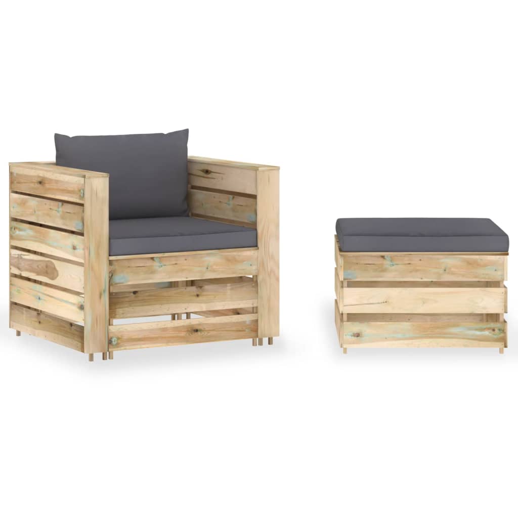 2-delige Loungeset met kussens groen geïmpregneerd hout Tuinsets | Creëer jouw Trendy Thuis | Gratis bezorgd & Retour | Trendy.nl