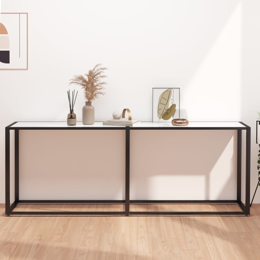 Wandtafel 200x35x75,5 cm gehard glas witmarmerkleurig Bijzettafels | Creëer jouw Trendy Thuis | Gratis bezorgd & Retour | Trendy.nl