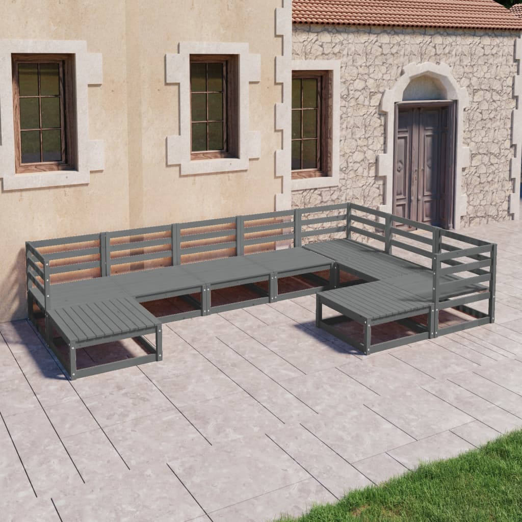 9-delige Loungeset massief grenenhout grijs Tuinsets | Creëer jouw Trendy Thuis | Gratis bezorgd & Retour | Trendy.nl