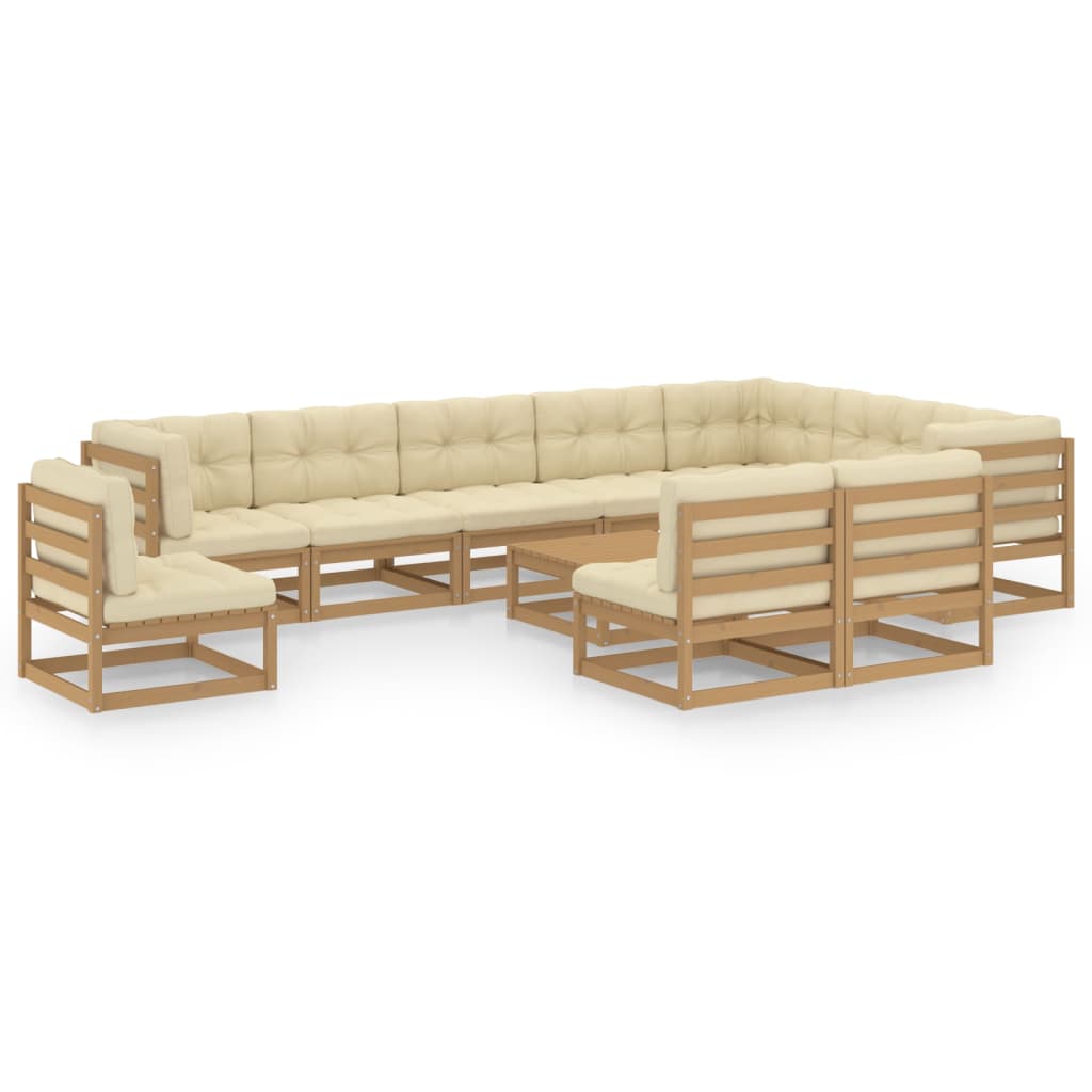 11-delige Loungeset met kussens massief grenenhout honingbruin Tuinsets | Creëer jouw Trendy Thuis | Gratis bezorgd & Retour | Trendy.nl