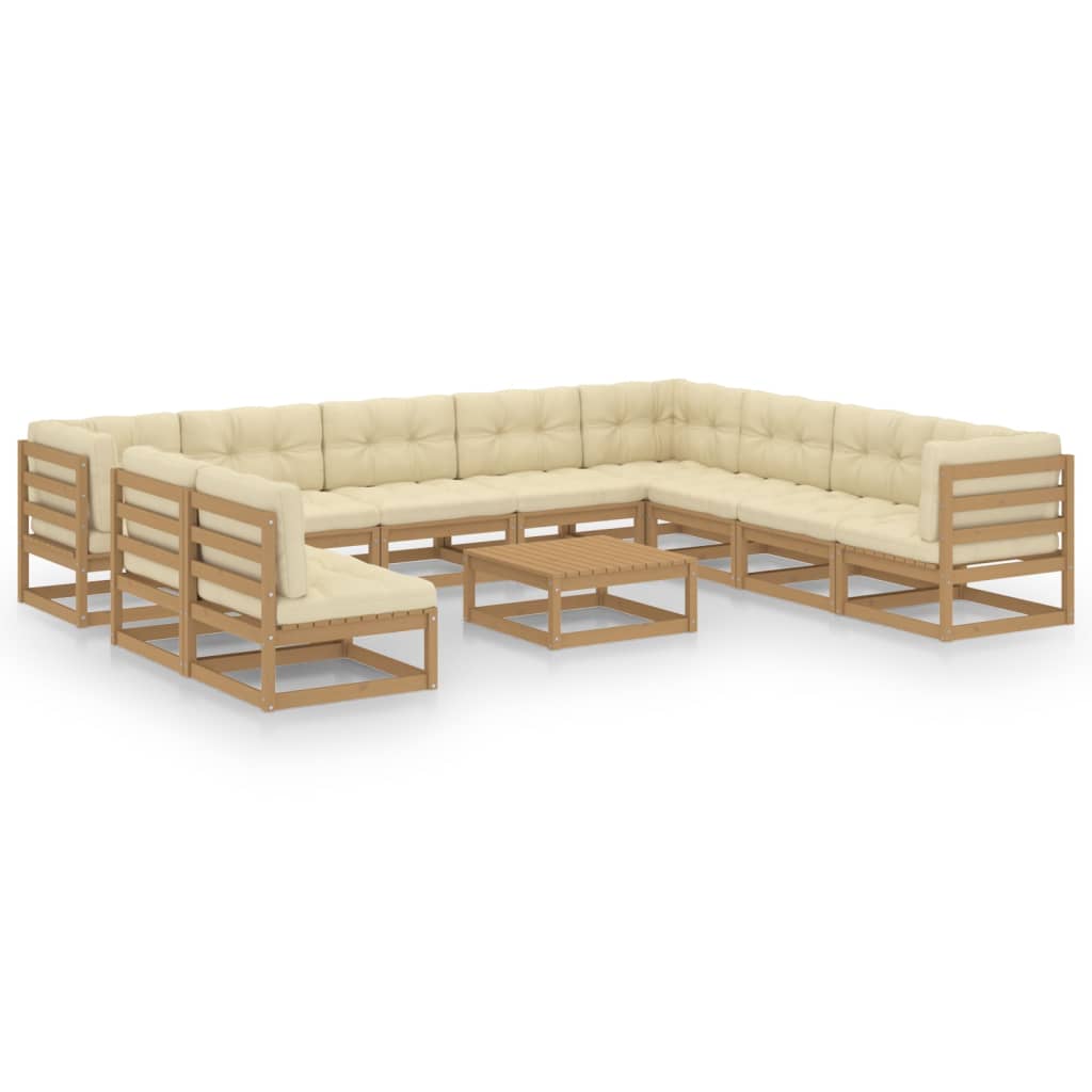 11-delige Loungeset met kussens massief grenenhout honingbruin Tuinsets | Creëer jouw Trendy Thuis | Gratis bezorgd & Retour | Trendy.nl