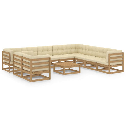 11-delige Loungeset met kussens massief grenenhout honingbruin Tuinsets | Creëer jouw Trendy Thuis | Gratis bezorgd & Retour | Trendy.nl