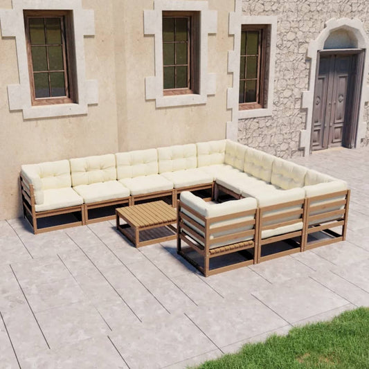 11-delige Loungeset met kussens massief grenenhout honingbruin Tuinsets | Creëer jouw Trendy Thuis | Gratis bezorgd & Retour | Trendy.nl