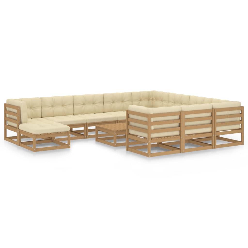 12-delige Loungeset met kussens massief grenenhout honingbruin Tuinsets | Creëer jouw Trendy Thuis | Gratis bezorgd & Retour | Trendy.nl