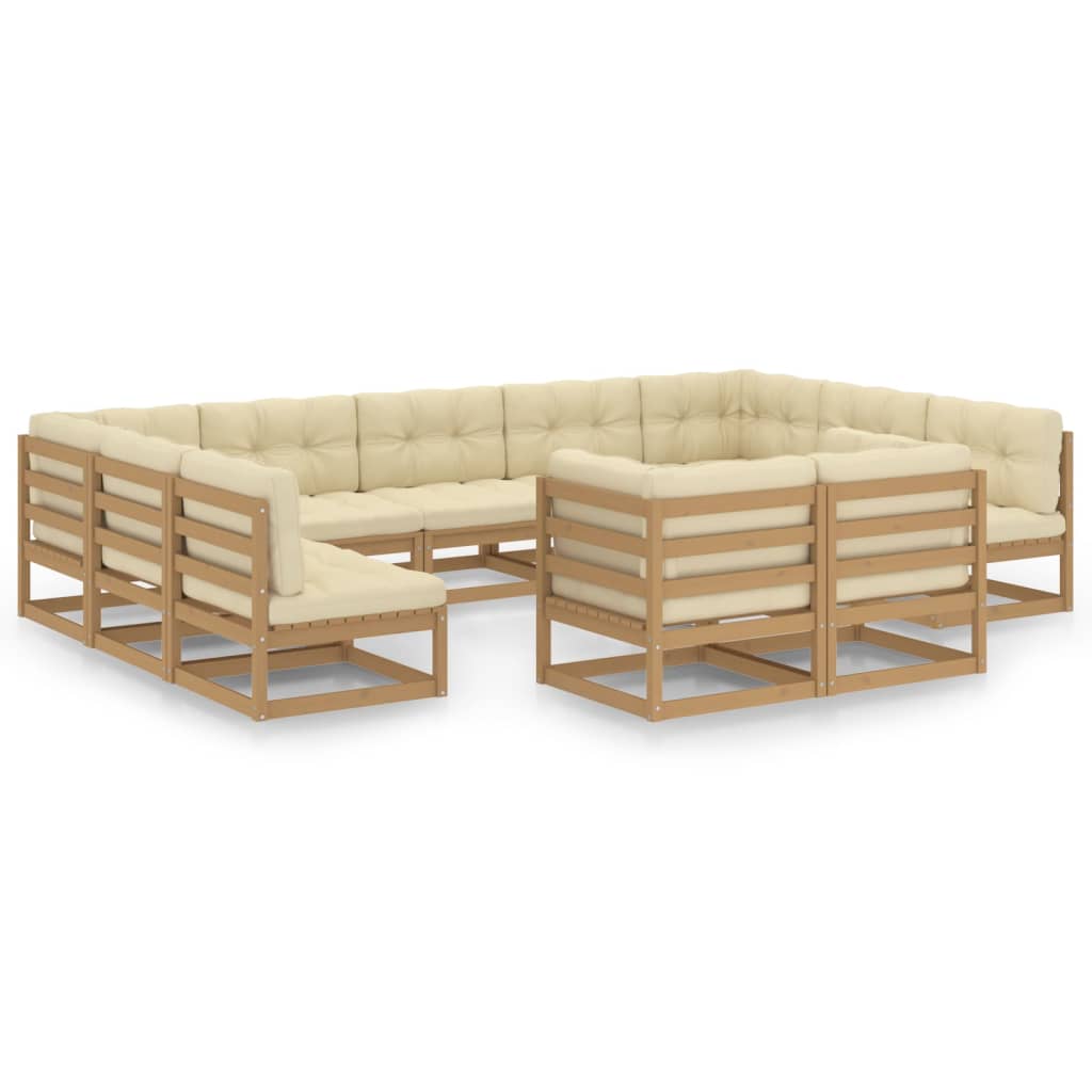 11-delige Loungeset met kussens massief grenenhout honingbruin Tuinsets | Creëer jouw Trendy Thuis | Gratis bezorgd & Retour | Trendy.nl