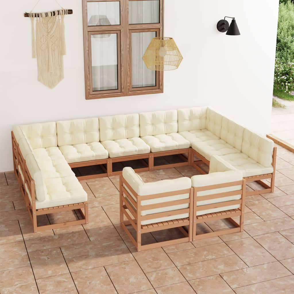 11-delige Loungeset met kussens massief grenenhout honingbruin Tuinsets | Creëer jouw Trendy Thuis | Gratis bezorgd & Retour | Trendy.nl