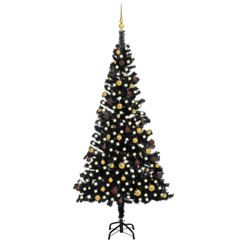 Kunstkerstboom met verlichting en kerstballen 240 cm PVC zwart Kerstbomen | Creëer jouw Trendy Thuis | Gratis bezorgd & Retour | Trendy.nl