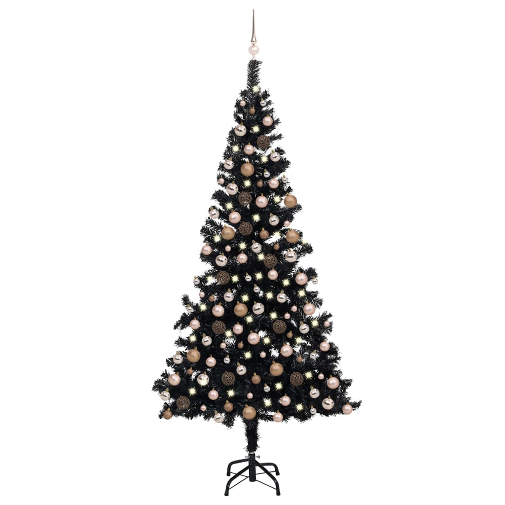 Kunstkerstboom met verlichting en kerstballen 240 cm PVC zwart Kerstbomen | Creëer jouw Trendy Thuis | Gratis bezorgd & Retour | Trendy.nl