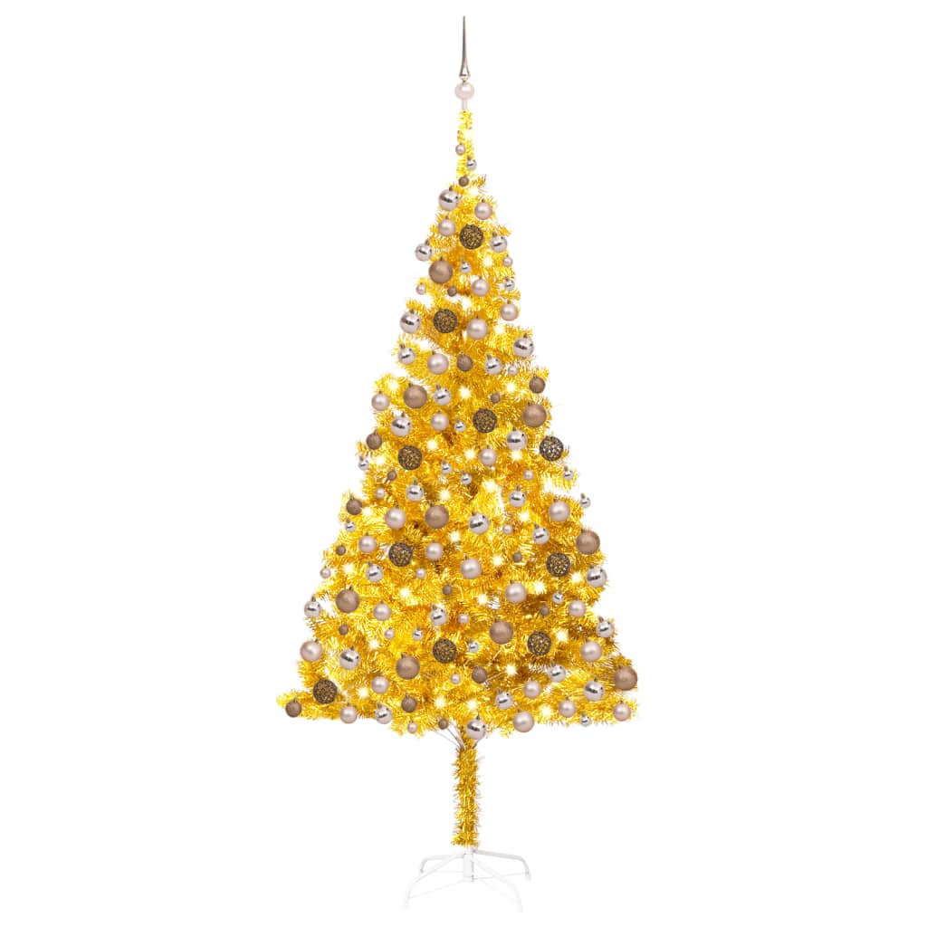 Kunstkerstboom met verlichting en kerstballen 210 cm PET goud Kerstbomen | Creëer jouw Trendy Thuis | Gratis bezorgd & Retour | Trendy.nl