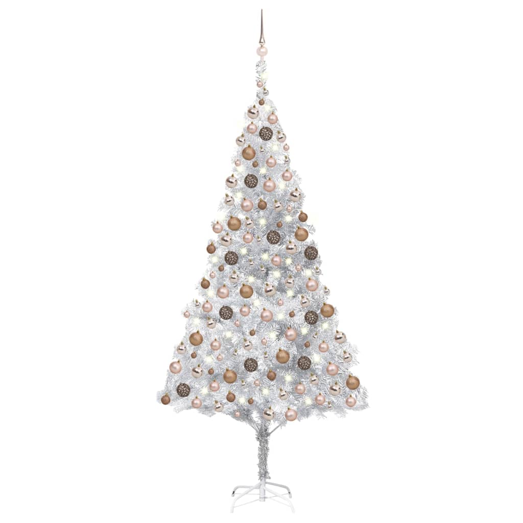 Kunstkerstboom met verlichting en kerstballen 210 cm PET zilver Kerstbomen | Creëer jouw Trendy Thuis | Gratis bezorgd & Retour | Trendy.nl