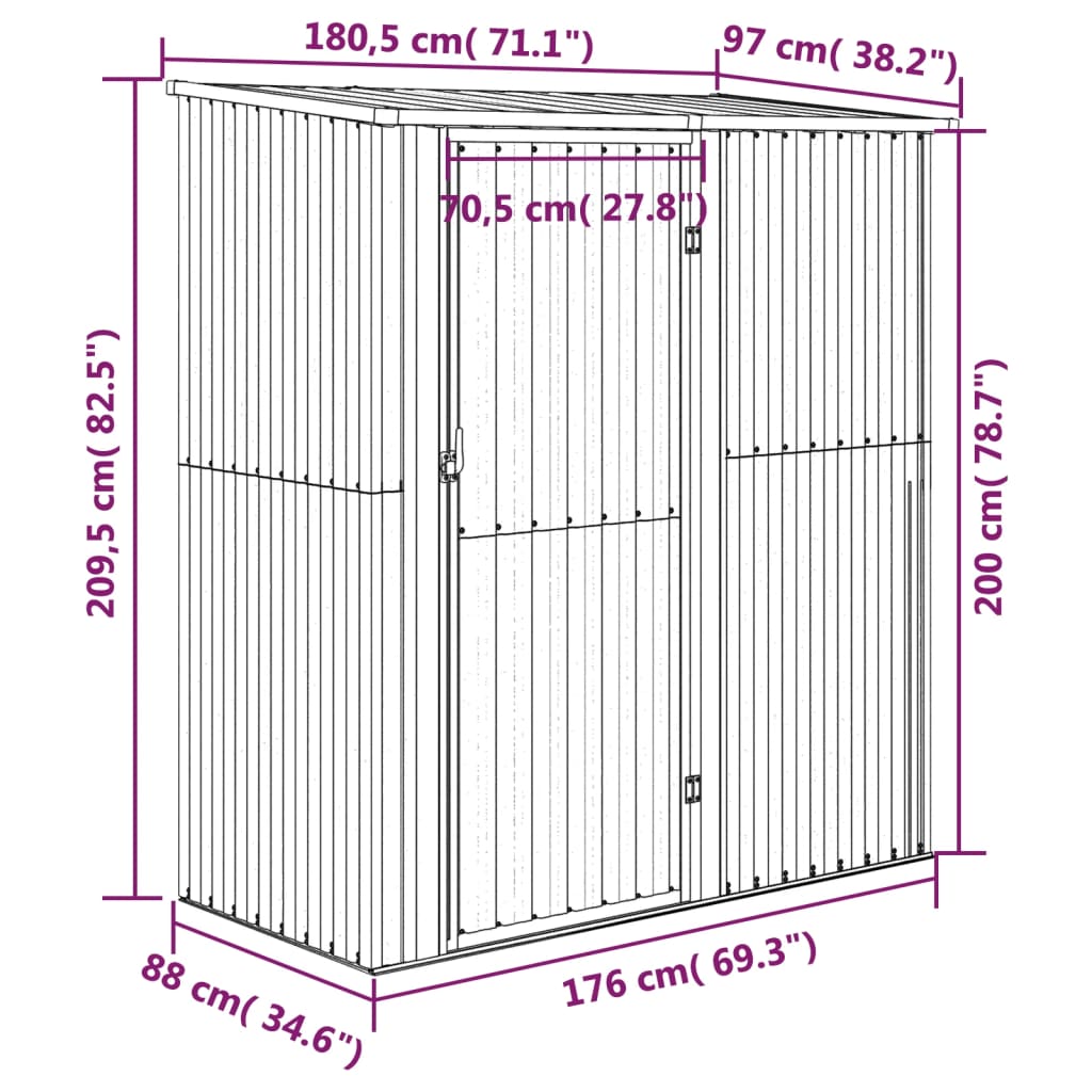 Tuinschuur 180,5x97x209,5 cm gegalvaniseerd staal grijs Tuinhuizen | Creëer jouw Trendy Thuis | Gratis bezorgd & Retour | Trendy.nl