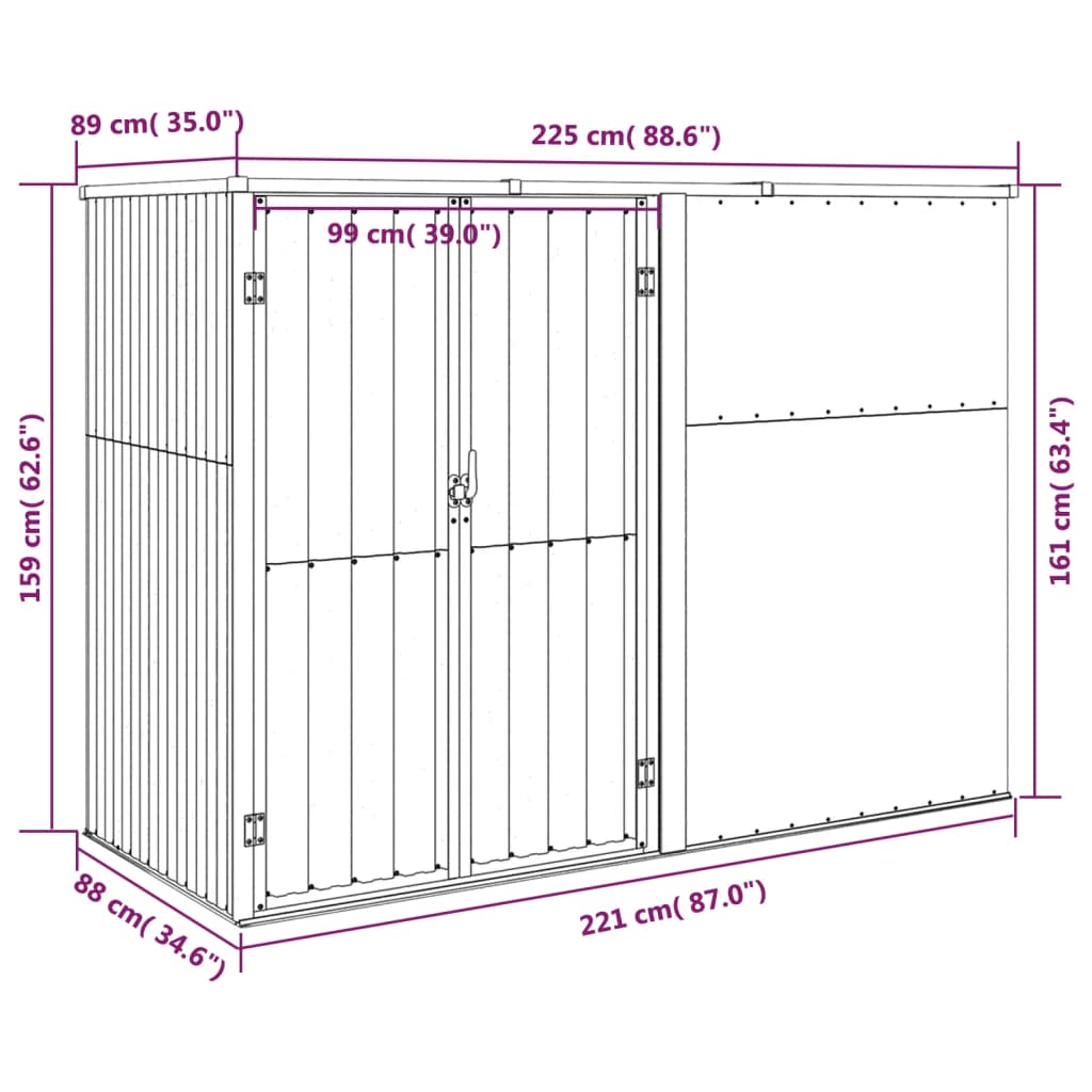 Tuinschuur 225x89x161 cm gegalvaniseerd staal bruin Tuinhuizen | Creëer jouw Trendy Thuis | Gratis bezorgd & Retour | Trendy.nl