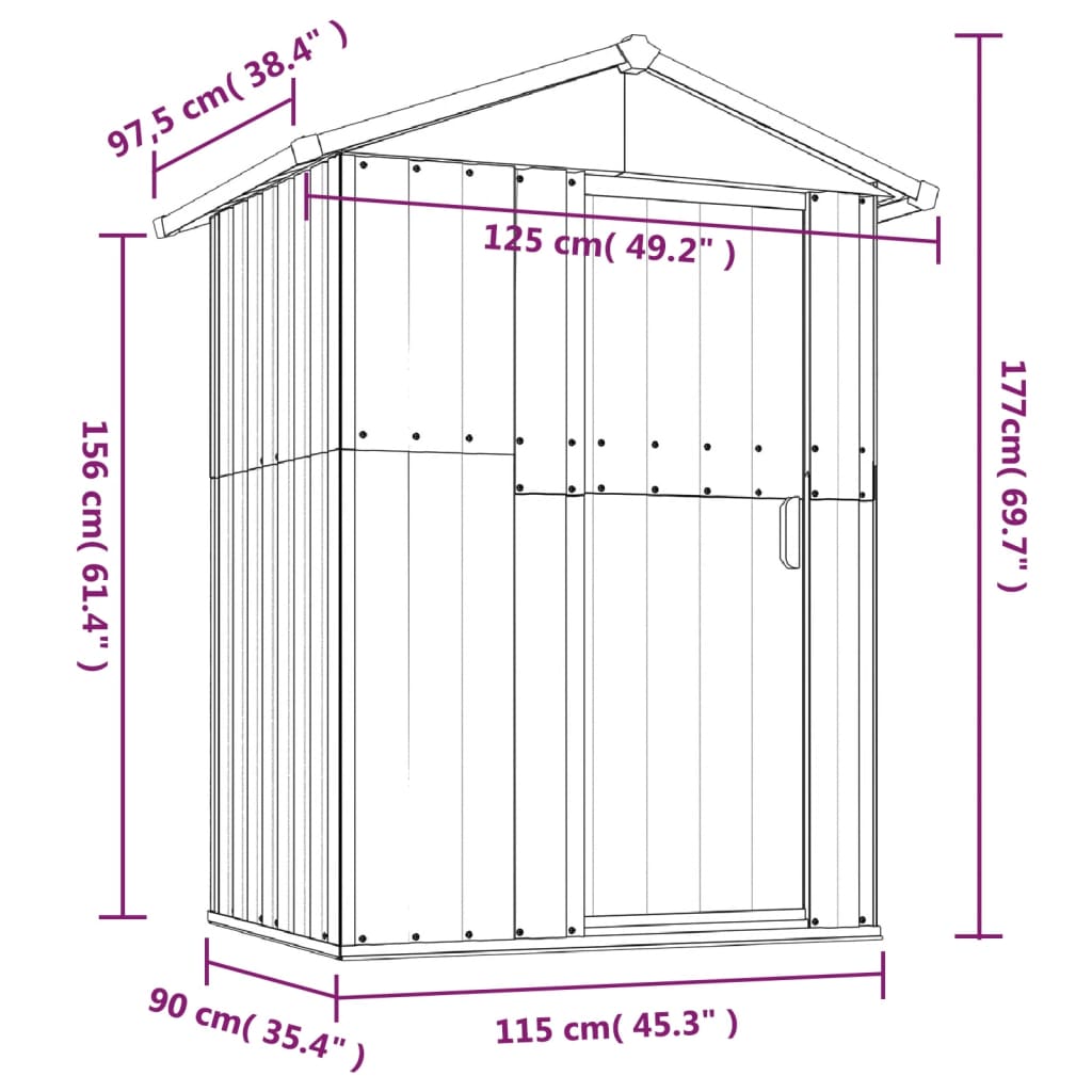 Tuinschuur 126x97,5x177 cm gegalvaniseerd staal grijs Tuinhuizen | Creëer jouw Trendy Thuis | Gratis bezorgd & Retour | Trendy.nl