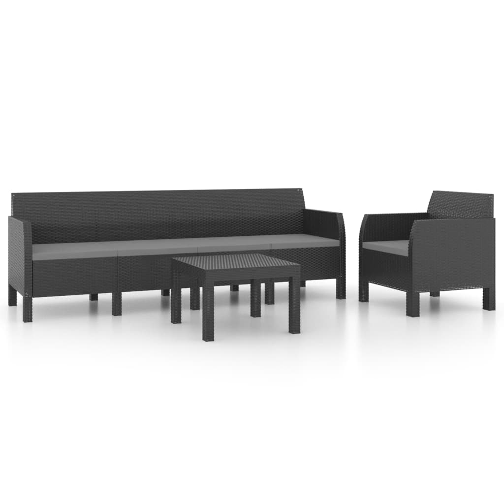 3-delige Loungeset met kussens PP rattan antracietkleurig Tuinsets | Creëer jouw Trendy Thuis | Gratis bezorgd & Retour | Trendy.nl