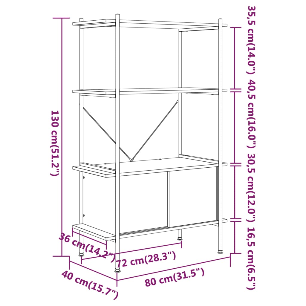 Opbergrek 4-laags met kast 80x40x130 cm staal en bewerkt hout Boekenkasten | Creëer jouw Trendy Thuis | Gratis bezorgd & Retour | Trendy.nl