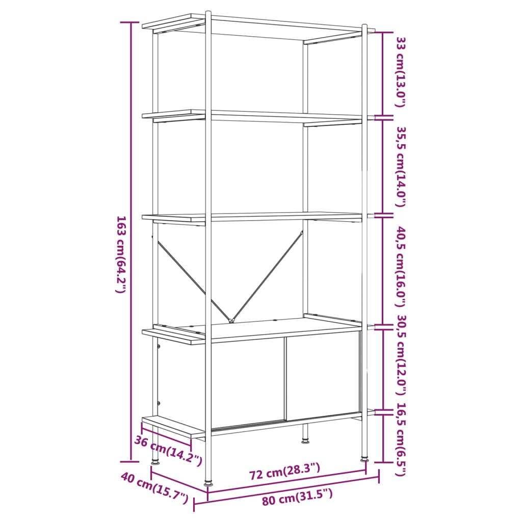 Opbergrek 5-laags met kast 80x40x163 cm staal en bewerkt hout Boekenkasten | Creëer jouw Trendy Thuis | Gratis bezorgd & Retour | Trendy.nl