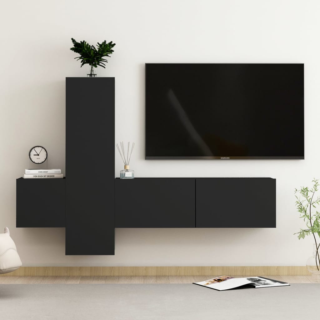 3-delige Tv-meubelset bewerkt hout zwart Tv-meubels | Creëer jouw Trendy Thuis | Gratis bezorgd & Retour | Trendy.nl