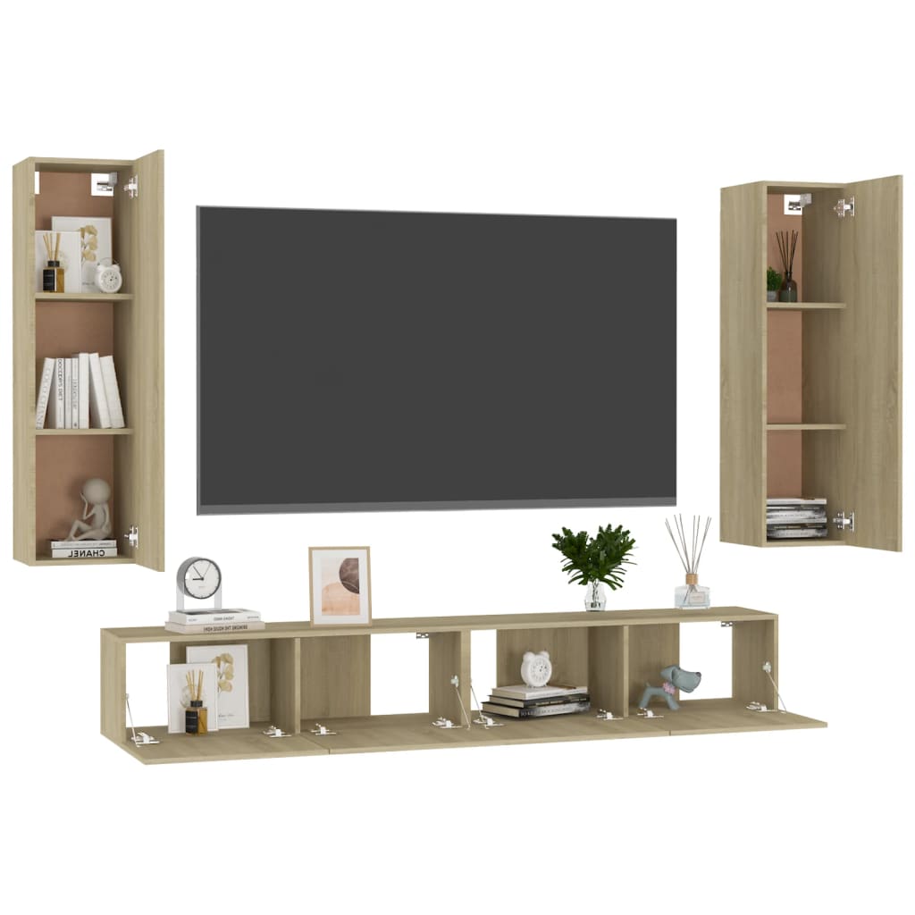 4-delige Tv-meubelset bewerkt hout sonoma eikenkleurig Tv-meubels | Creëer jouw Trendy Thuis | Gratis bezorgd & Retour | Trendy.nl