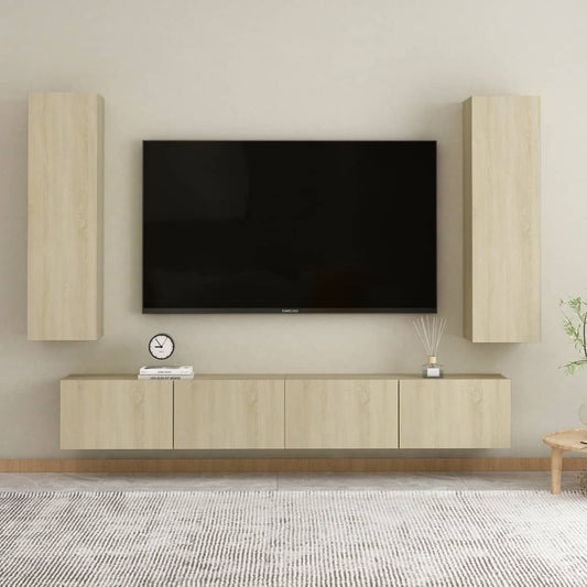 4-delige Tv-meubelset bewerkt hout sonoma eikenkleurig Tv-meubels | Creëer jouw Trendy Thuis | Gratis bezorgd & Retour | Trendy.nl