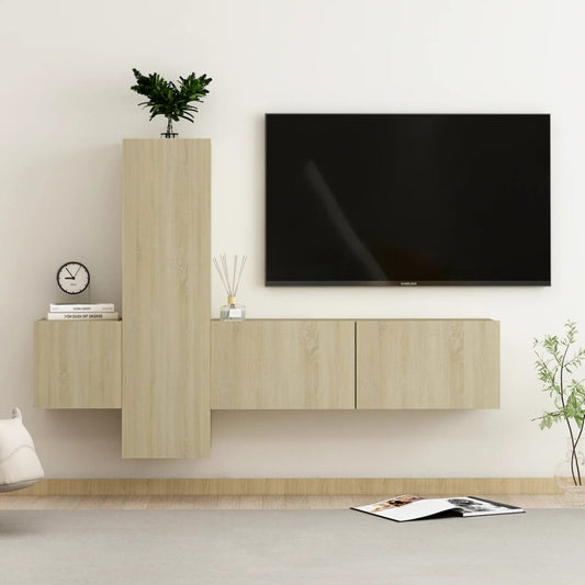 3-delige Tv-meubelset bewerkt hout sonoma eikenkleurig Tv-meubels | Creëer jouw Trendy Thuis | Gratis bezorgd & Retour | Trendy.nl