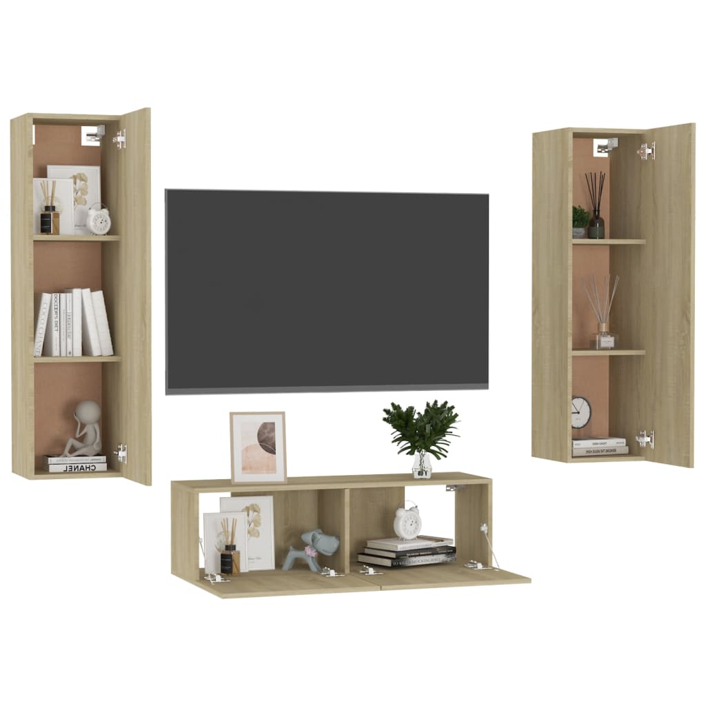 3-delige Tv-meubelset bewerkt hout sonoma eikenkleurig Tv-meubels | Creëer jouw Trendy Thuis | Gratis bezorgd & Retour | Trendy.nl