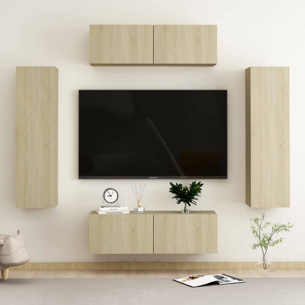 4-delige Tv-meubelset bewerkt hout sonoma eikenkleurig Tv-meubels | Creëer jouw Trendy Thuis | Gratis bezorgd & Retour | Trendy.nl