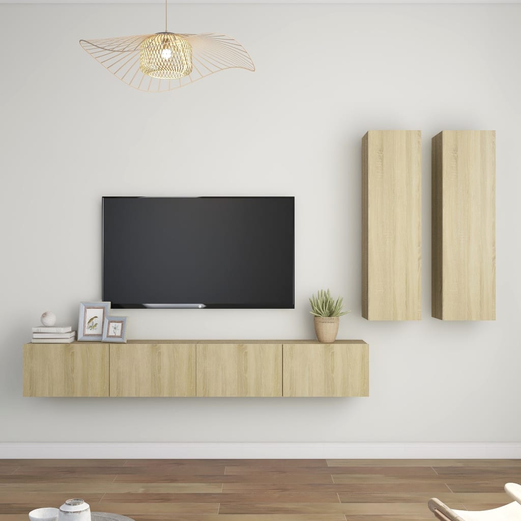 4-delige Tv-meubelset bewerkt hout sonoma eikenkleurig Tv-meubels | Creëer jouw Trendy Thuis | Gratis bezorgd & Retour | Trendy.nl