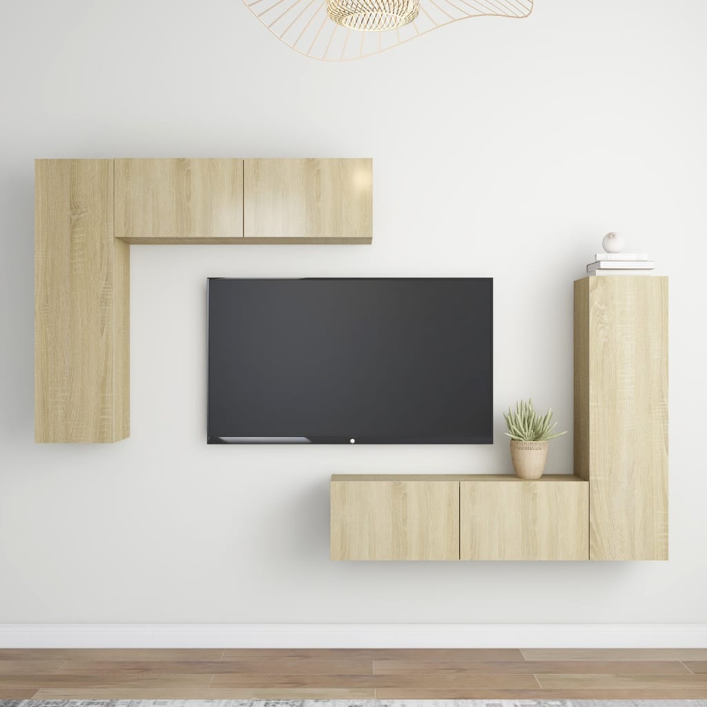 4-delige Tv-meubelset bewerkt hout sonoma eikenkleurig Tv-meubels | Creëer jouw Trendy Thuis | Gratis bezorgd & Retour | Trendy.nl