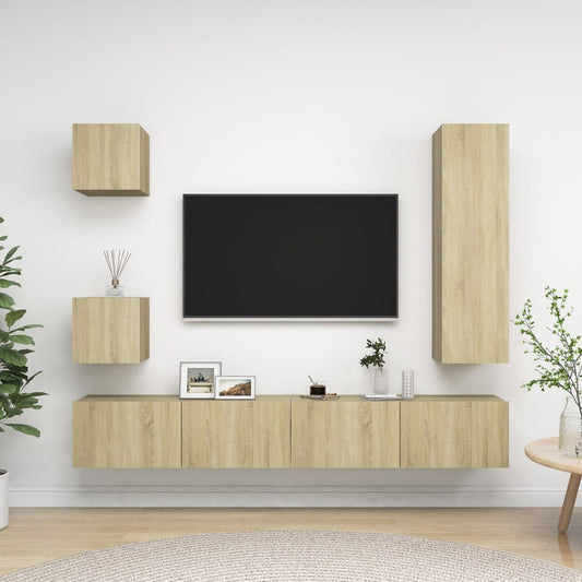 5-delige Tv-meubelset bewerkt hout sonoma eikenkleurig Tv-meubels | Creëer jouw Trendy Thuis | Gratis bezorgd & Retour | Trendy.nl