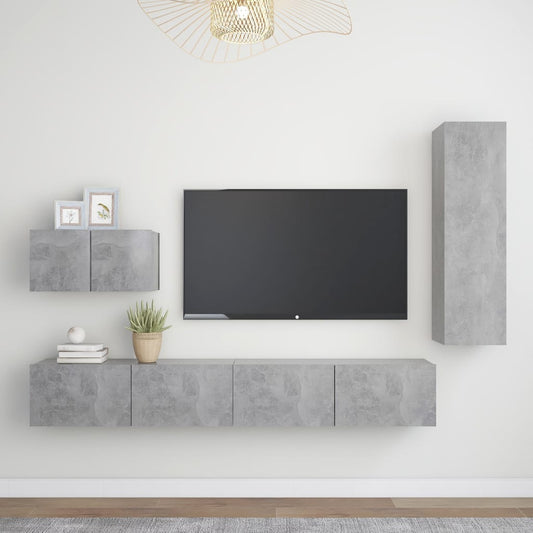 4-delige Tv-meubelset bewerkt hout betongrijs Tv-meubels | Creëer jouw Trendy Thuis | Gratis bezorgd & Retour | Trendy.nl