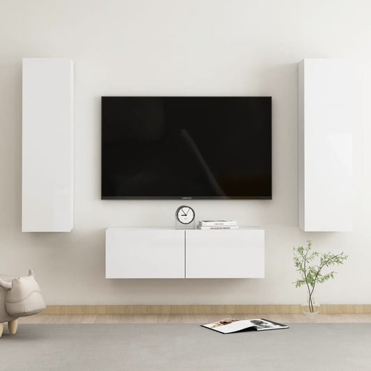 3-delige Tv-meubelset bewerkt hout hoogglans wit Tv-meubels | Creëer jouw Trendy Thuis | Gratis bezorgd & Retour | Trendy.nl