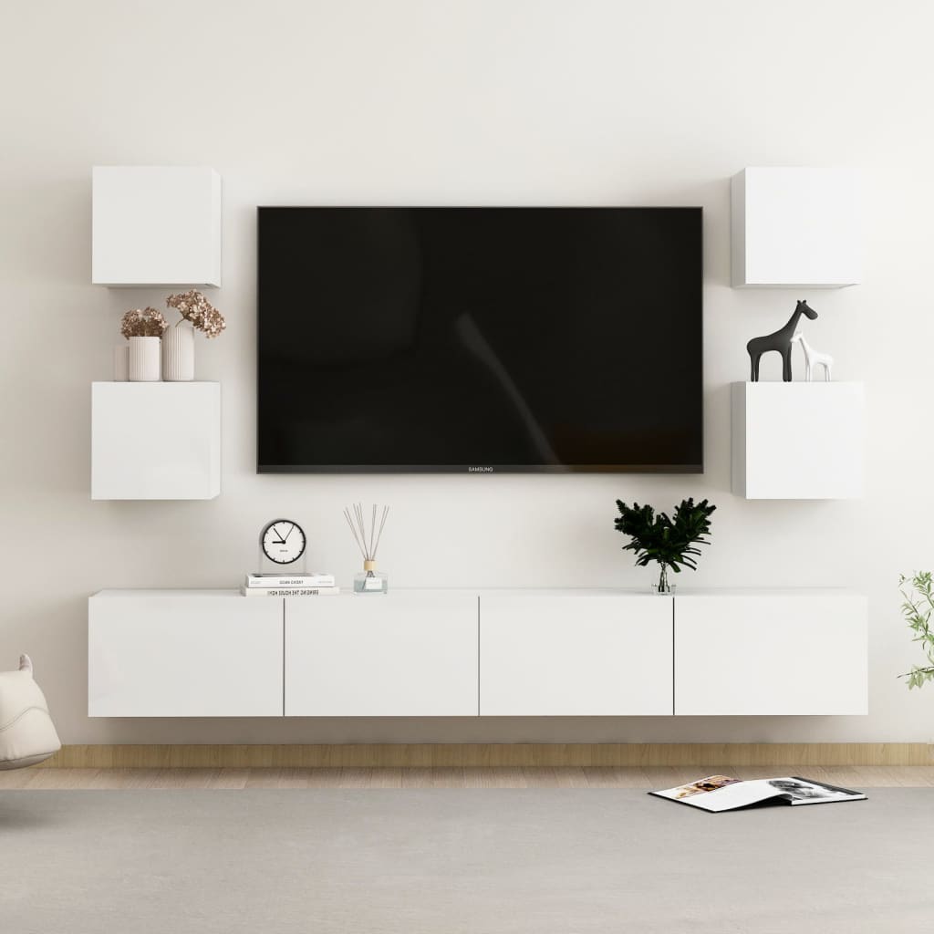 6-delige Tv-meubelset bewerkt hout hoogglans wit Tv-meubels | Creëer jouw Trendy Thuis | Gratis bezorgd & Retour | Trendy.nl