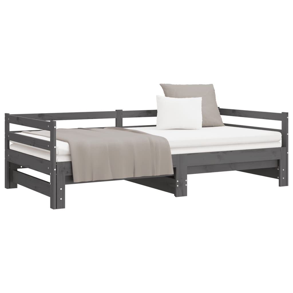 Slaapbank uitschuifbaar massief grenenhout grijs 2x(90x200) cm Bedden & bedframes | Creëer jouw Trendy Thuis | Gratis bezorgd & Retour | Trendy.nl