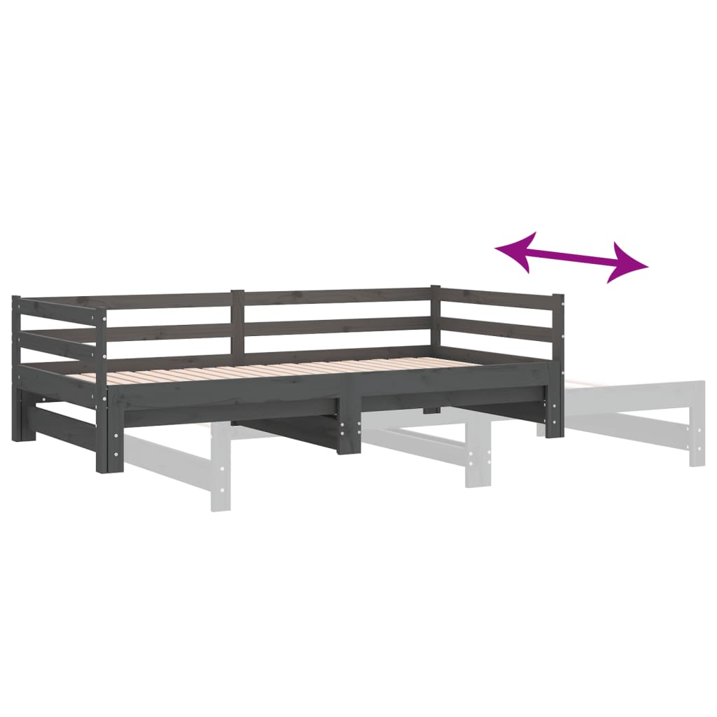 Slaapbank uitschuifbaar massief grenenhout grijs 2x(90x200) cm Bedden & bedframes | Creëer jouw Trendy Thuis | Gratis bezorgd & Retour | Trendy.nl