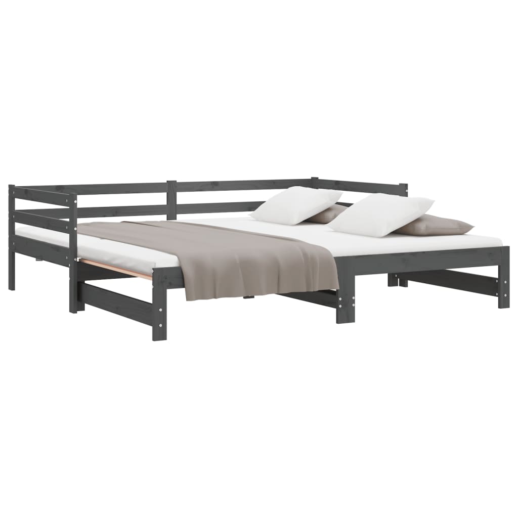 Slaapbank uitschuifbaar massief grenenhout grijs 2x(90x200) cm Bedden & bedframes | Creëer jouw Trendy Thuis | Gratis bezorgd & Retour | Trendy.nl