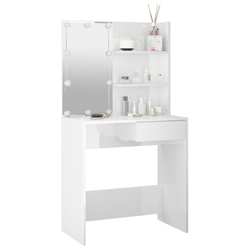 Creëer de perfecte look met onze moderne kaptafel met LED-verlichting - Afmetingen 74,5x40x141 cm - Hoogglans wit Slaapkamerkaptafels | Creëer jouw Trendy Thuis | Gratis bezorgd & Retour | Trendy.nl