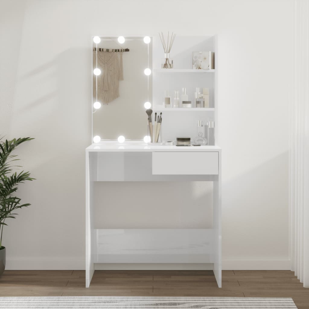 Creëer de perfecte look met onze moderne kaptafel met LED-verlichting - Afmetingen 74,5x40x141 cm - Hoogglans wit Slaapkamerkaptafels | Creëer jouw Trendy Thuis | Gratis bezorgd & Retour | Trendy.nl