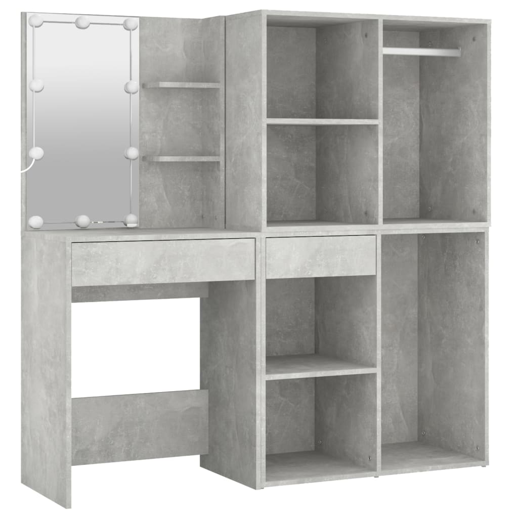Kaptafel met 2 kastjes en LED's bewerkt hout betongrijs Slaapkamerkaptafels | Creëer jouw Trendy Thuis | Gratis bezorgd & Retour | Trendy.nl